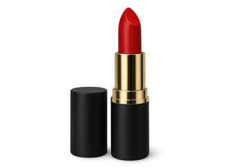 Red lipstick tube with golden elements and cap