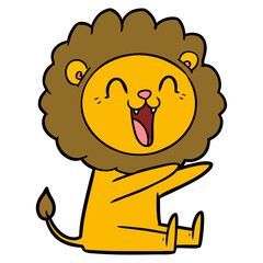 Joyful cartoon lion with a big laugh, sitting happily with open arms