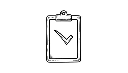 Hand drawn clipboard with checkmark icon sketch illustration.