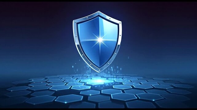 Digital shield icon representing security in a tech-themed background