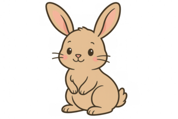 Cute cartoon rabbit standing, celebrating easter, spring, or pet animal themes with a transparent background