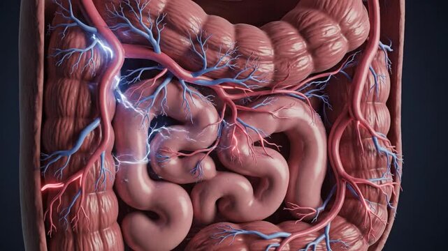 Detailed Anatomical Animation of the Human Intestinal System and Blood Vessels.