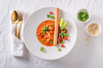 Exclusive Thai soup as elegant and tasteful fine dish.