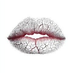 Fototapeta premium Cracked lips close up, dry skin, chapped lips, isolated on white background.