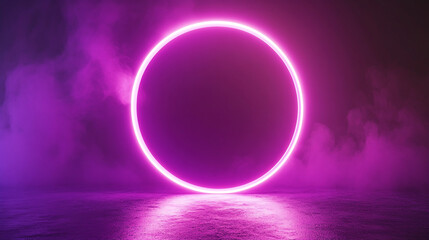 3D neon light ring in ultraviolet spectrum with round frame and halo effect, isolated on blank background, providing ample space for text, ideal for tech, futuristic, or design concepts.