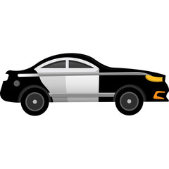 Black and White Two Tone Sedan Police Car Side Profile View Isolated on Transparent Background