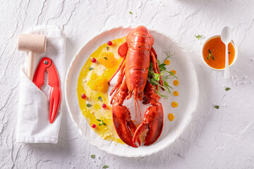 Teasty cooked lobster as elegant and tasteful fine dish.