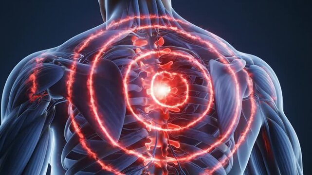 Medical Animation of Upper Back Pain and Spinal Injury.