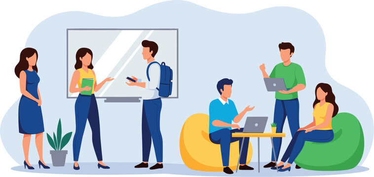 Diverse group of young professionals collaborating in a modern office space.