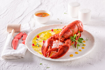Teasty cooked lobster as healthy and fresh summer appetizer.