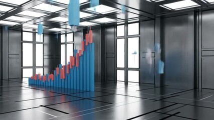 Modern office interior with a growing bar graph illustrating success - Powered by Adobe