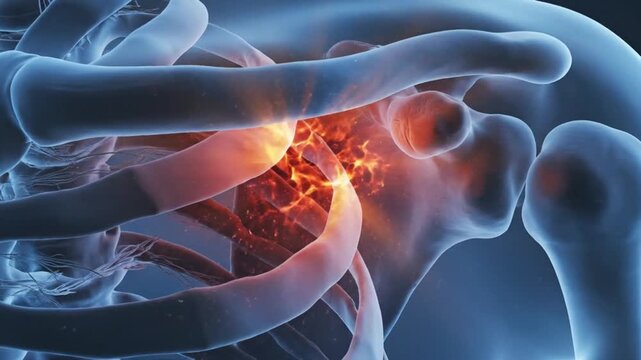 Medical Illustration of Shoulder Joint Pain and Inflammation.