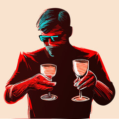 vector illustration of a man with a glass of wine