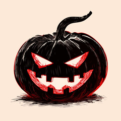 Hand drawn dark spooky pumpkin in grunge pincel 