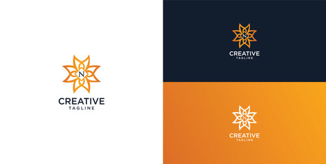 floral ornament logo and icon with initials N