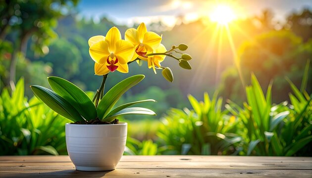 Yellow Orchid in Sunlight - A Vibrant Floral Display.