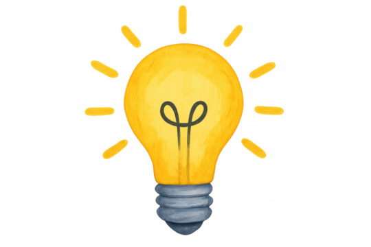 Light bulb illustration shedding light on new ideas, creativity, innovation, and problem solving, transparent background