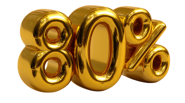 Golden Percentage: A gleaming golden figure presents the percentage symbol 80% with radiant brilliance, indicating a valuable deal, discount or rate