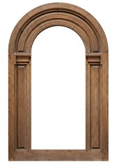 Fototapeta premium Antique Wooden Arched Window Frame Isolated on White Background.