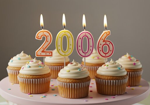 Birthday Cupcakes with Candles Celebrating the Year 2006.