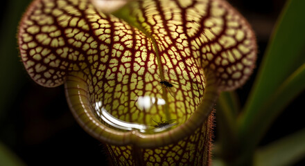 Close up of a unique plant with water droplet intricate patterns.
