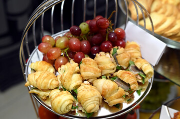 dining table with assorted foods, party foods food buffet