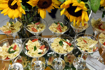 dining table with assorted foods, party foods food buffet