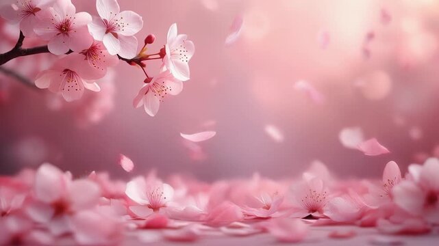 満開の桜の花びらが舞う背景動画　桜吹雪　日本の春の風景