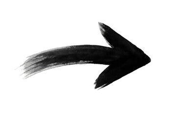 Black brush stroke arrow pointing right, textured grunge style ink paint element on transparent background
