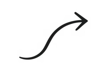 Black curved squiggling arrow pointing right, drawing user attention, transparent background