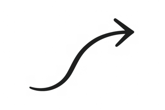 Black curved squiggling arrow pointing right, drawing user attention, transparent background