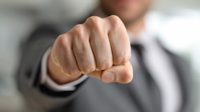 Confident business man pointing hand fist gesture pointing forward and thumb down, businessman hand gesture showing success