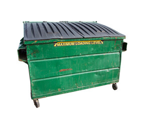 Green Trash Dumpster on a Transparent Background. Transparent PNG.