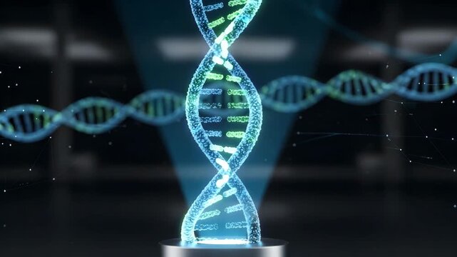 Abstract digital dna helix animation in blue and black - Powered by Adobe