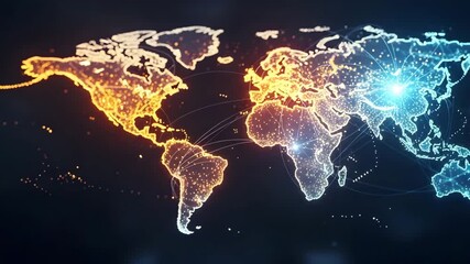 Abstract digital world map animation for global connectivity - Powered by Adobe