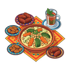 Couscous dates almonds tea food cuisine meal dish culture travel