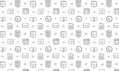 Seamless office and communication outline icon pattern. Business, finance, and productivity line art background