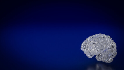 The Crystal Brain on Dark blue background for Sci or Medical concept 3d Rendering.