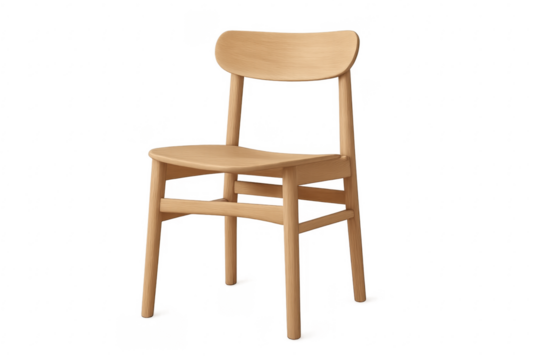 Wooden chair rendering with scandinavian design on transparent background
