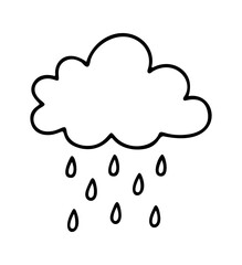 A cloud with rain falling from it icon doodle hand drawn. Outline line drawing clipart symbol. Vector illustration