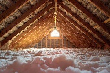 Attic interior with insulation and natural light