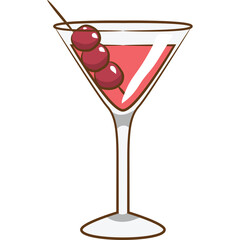 A Pink Cocktail With Red Cherries Garnished On A Skewer In A Martini Glass With A Transparent Background