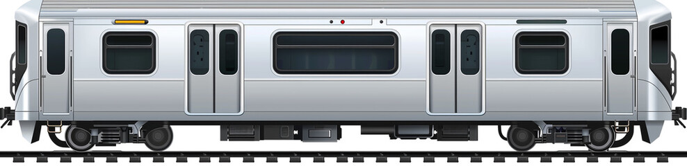 Obraz premium Modern silver subway train car on a white background