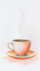 Fototapeta premium Watercolor image of a cup of tea or coffee on a light background.