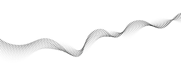Flowing Dot Wave halftone gradient pattern on transparent background	