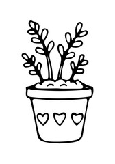 flower in a pot icon doodle hand drawn. Outline line drawing clipart symbol. Vector illustration