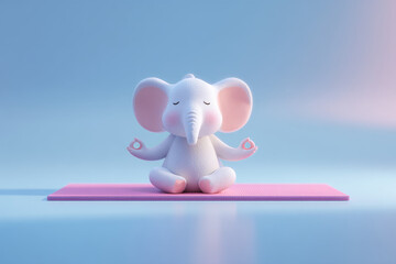 Cute elephant practicing yoga on pink mat, radiating calmness and tranquility. This adorable scene captures essence of mindfulness and relaxation