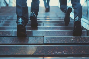 Fototapeta premium Business professionals walking up stairs in a modern office