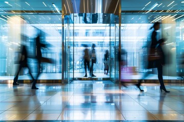 Fototapeta premium People walking in a modern office building lobby