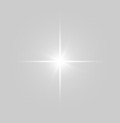 White Light Burst or Starburst with Lens Flare and Glow Effect on Gray Background